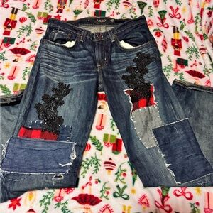 Ralph Lauren Blue Boyfriend Jeans with Black and Red Accents